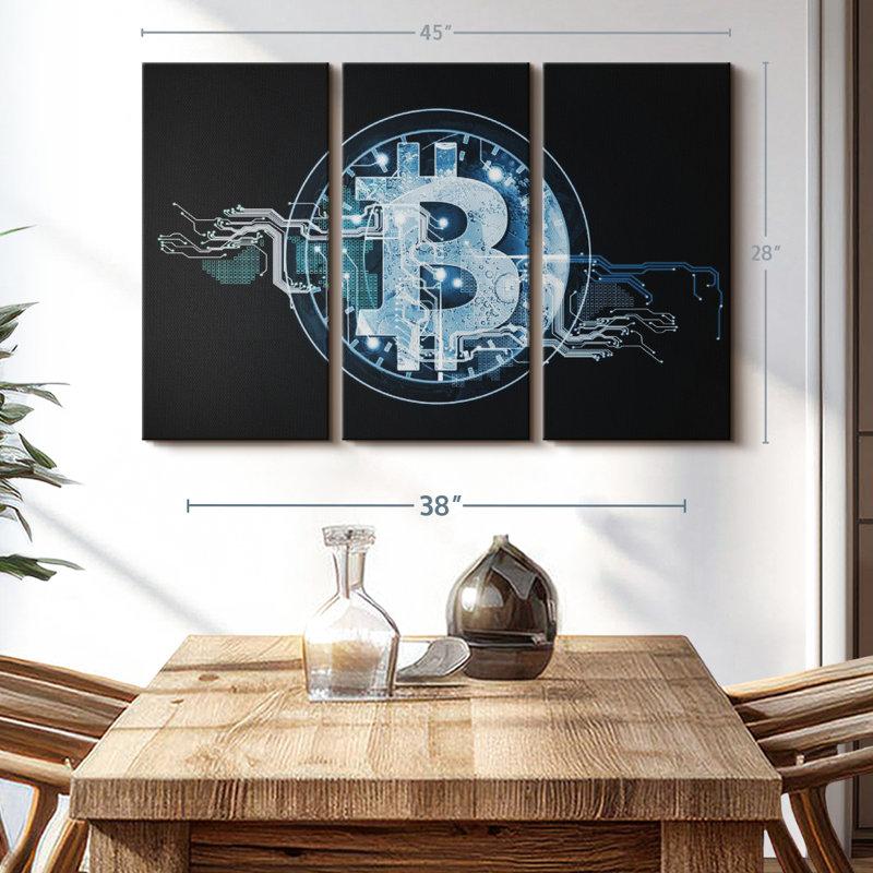 "Bitcoin Crypto" sur toile, H 45 po x l 28 po