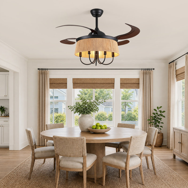 Solea 48" Boho Ceiling Fan with Light Kit, Woven Rope Shade Farmhouse Ceiling Fan with Remote Control, Quiet Reversible DC Motor