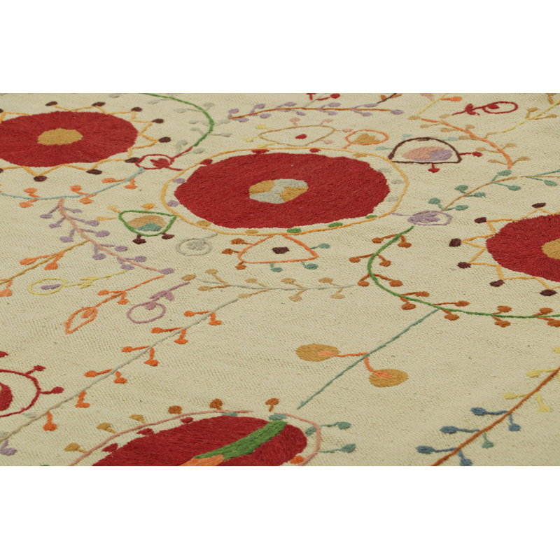 Rug & Kilim’S Suzani Style Kilim In Cream With Polychrome Paisleys And Florals
