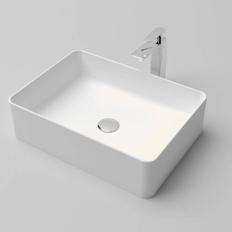 20" X 14" Solid Surface Vessel Bathroom Sink Basin In Matte White