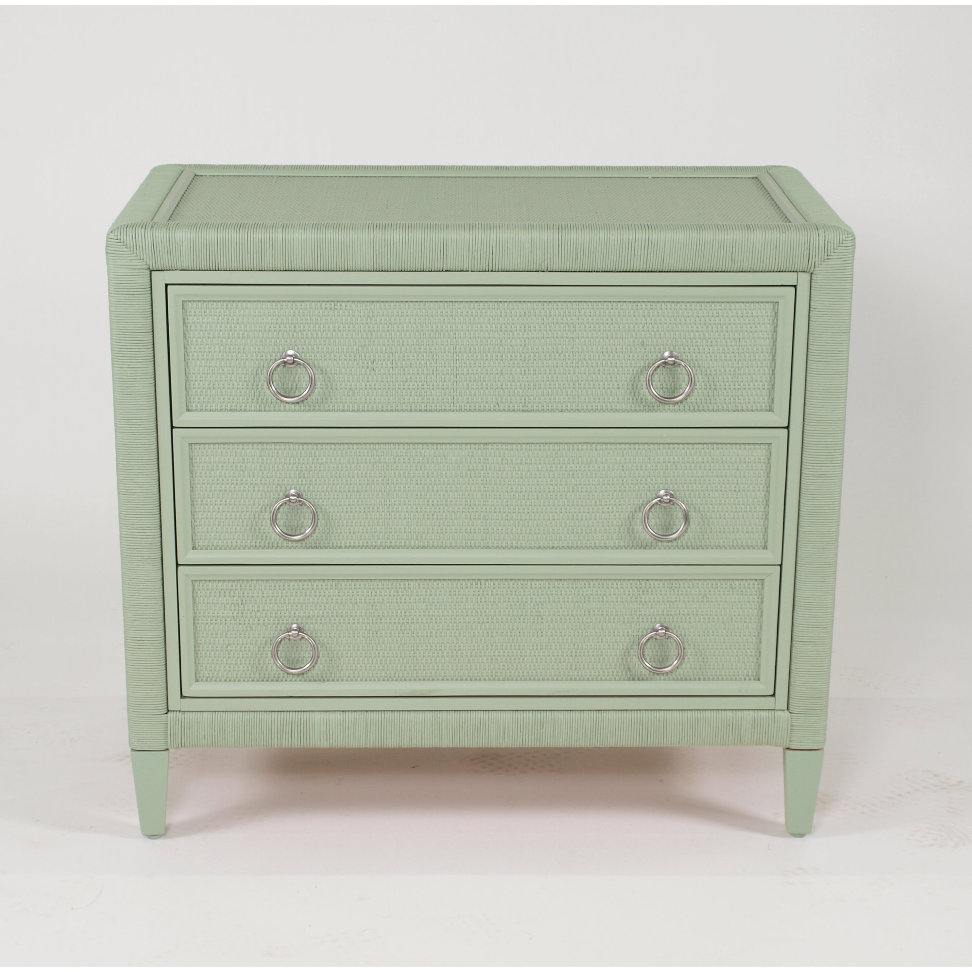 Warwick 3-Drawer Wicker Chest, Satin Nickel, Celery