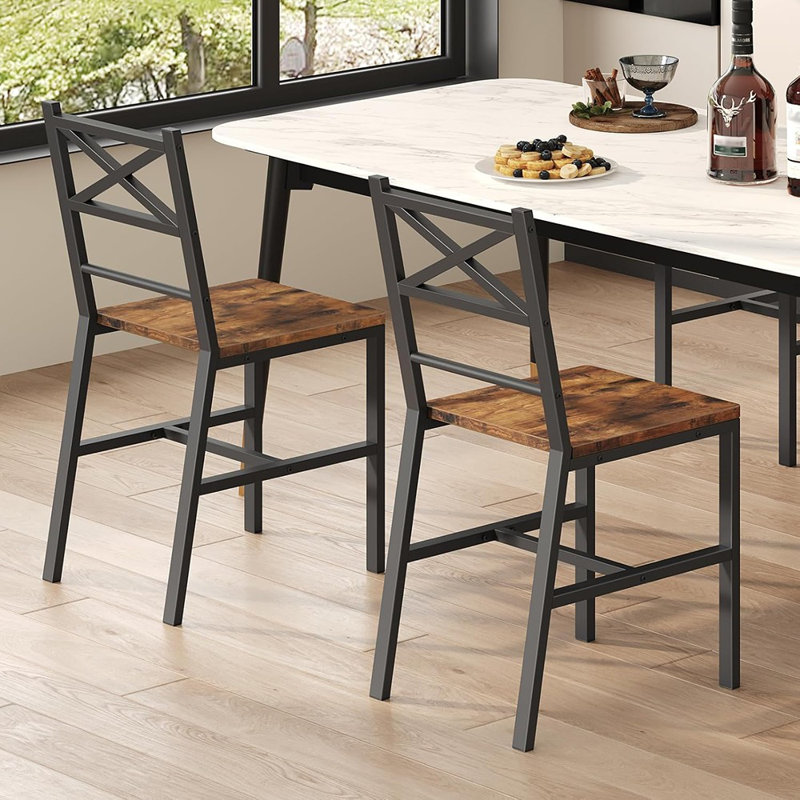 Ensemble de 2 chaises de salle à manger rustiques en bois rustique avec dossier et structure en métal, brun rustique