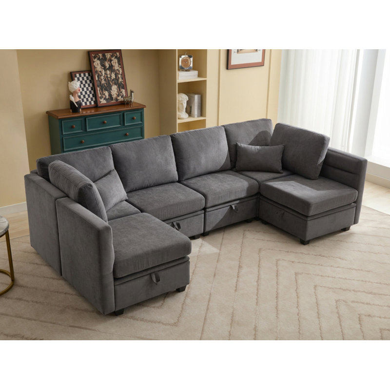 Canapé modulaire modulaire avec sièges de rangement, Dark Gray Polyester Blend