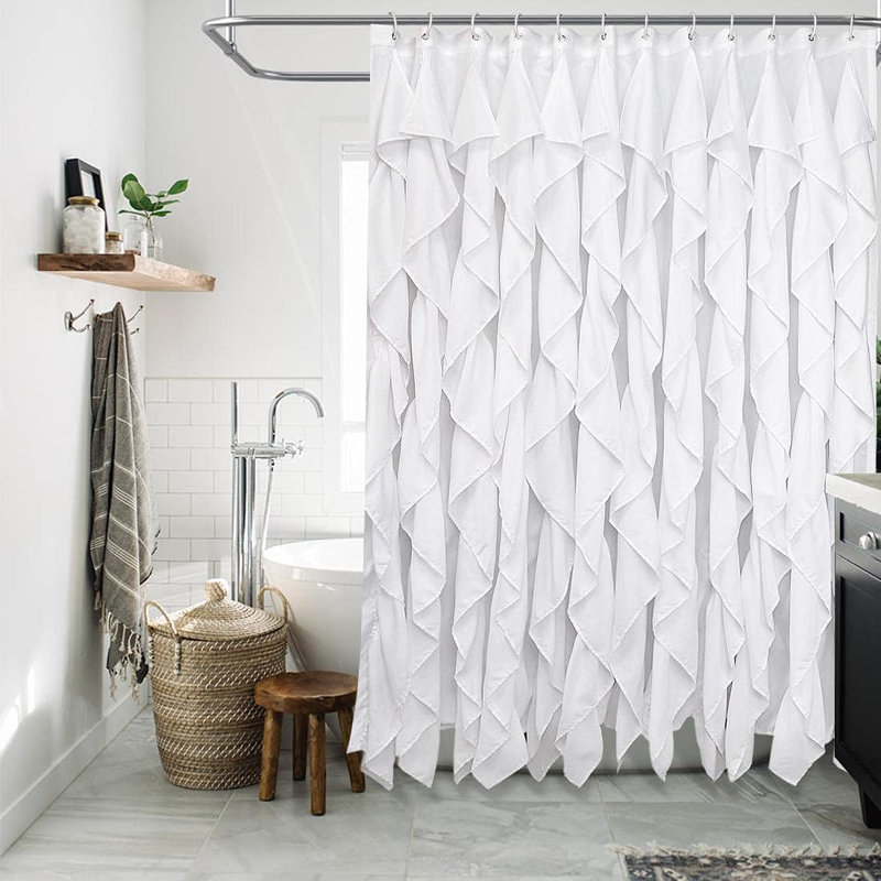 Rideau de douche Farmhouse Ruffle - Tissu de salle de bain blanc