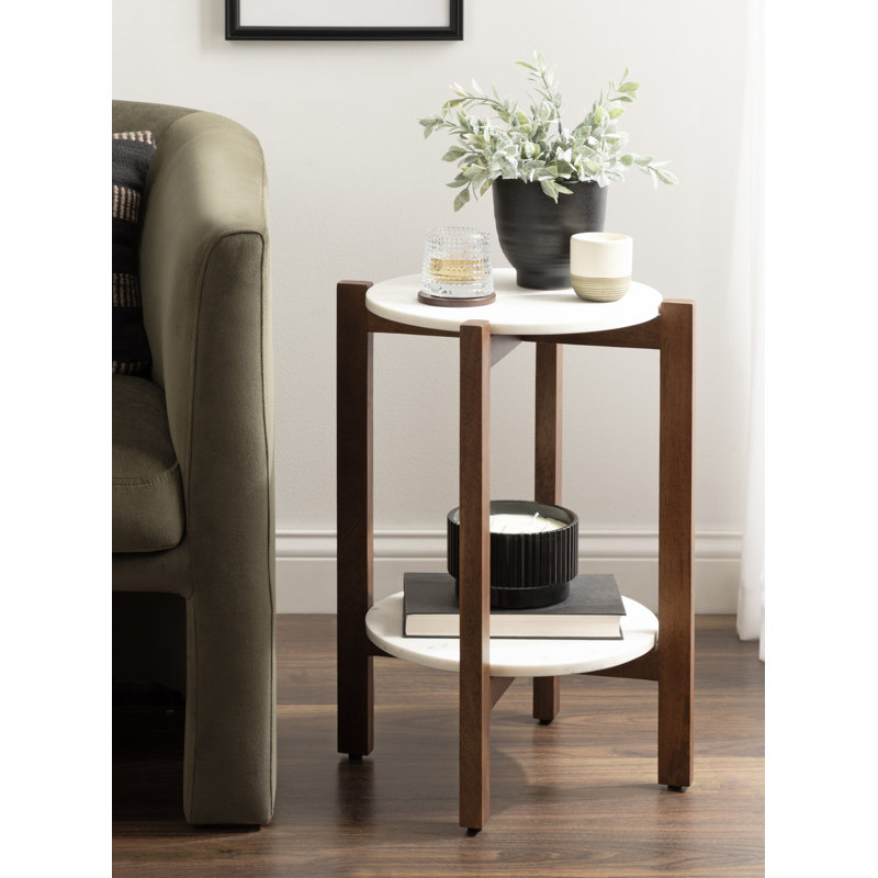 Round Tiered Marble Side Table, Walnut Brown