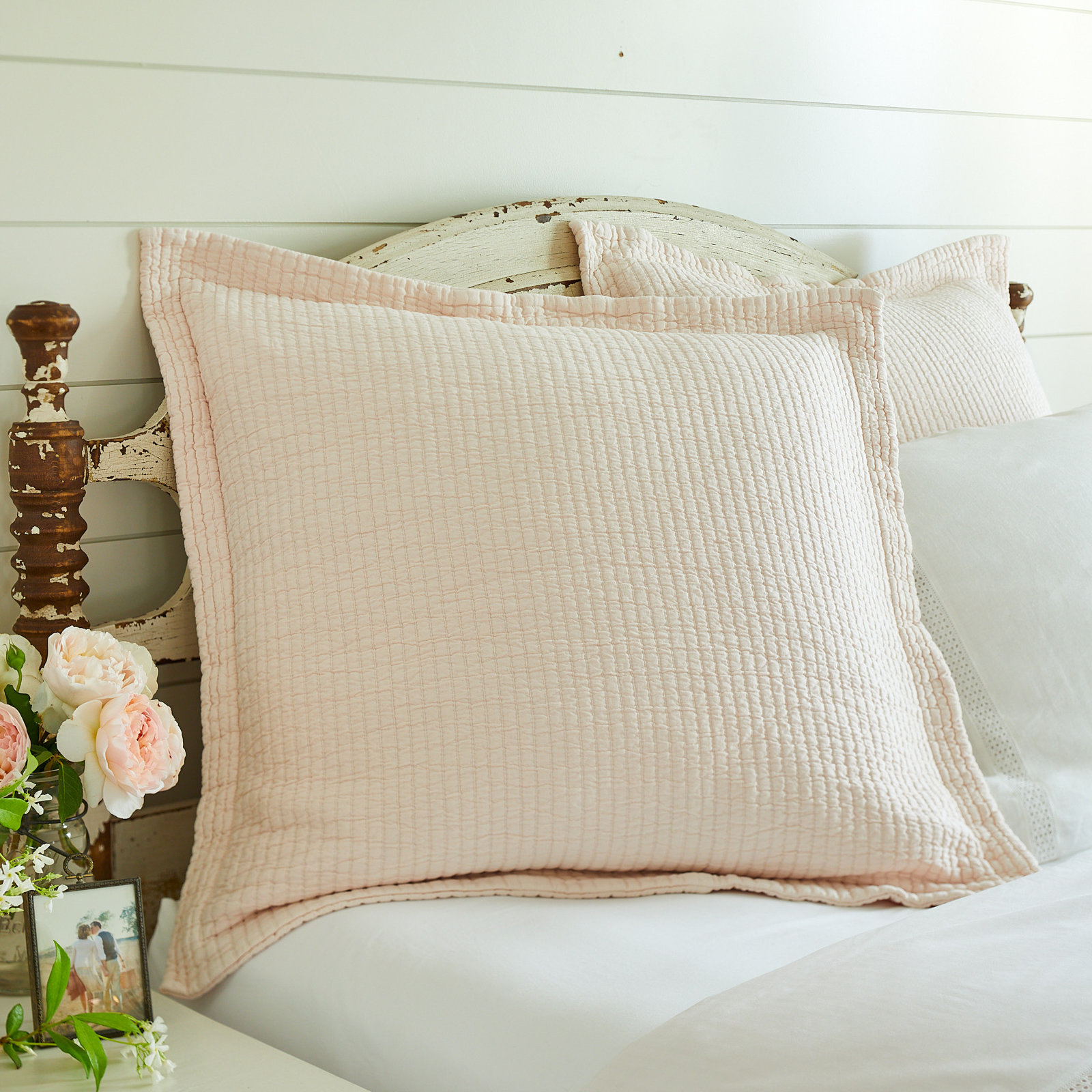 Hudson Stripe Cotton Pillow Sham, Euro, Pink