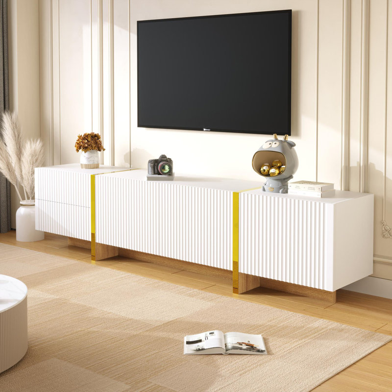 TV Stand for TVs up to 85", White/Yellow