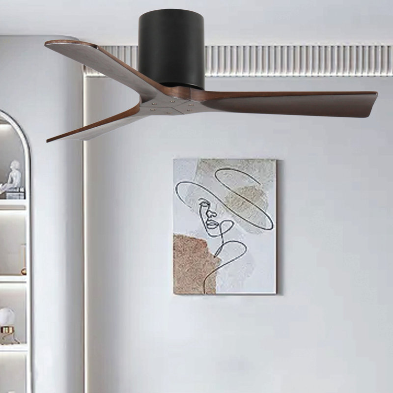 42-Inch Flush Mount Ceiling Fan Without Light, Solid Wood Blades, Reversible Quiet DC Motor, Remote Control With 6 Speeds & Timer, Energy Saving For Bedroom, Living Room, No Sloped Ceiling