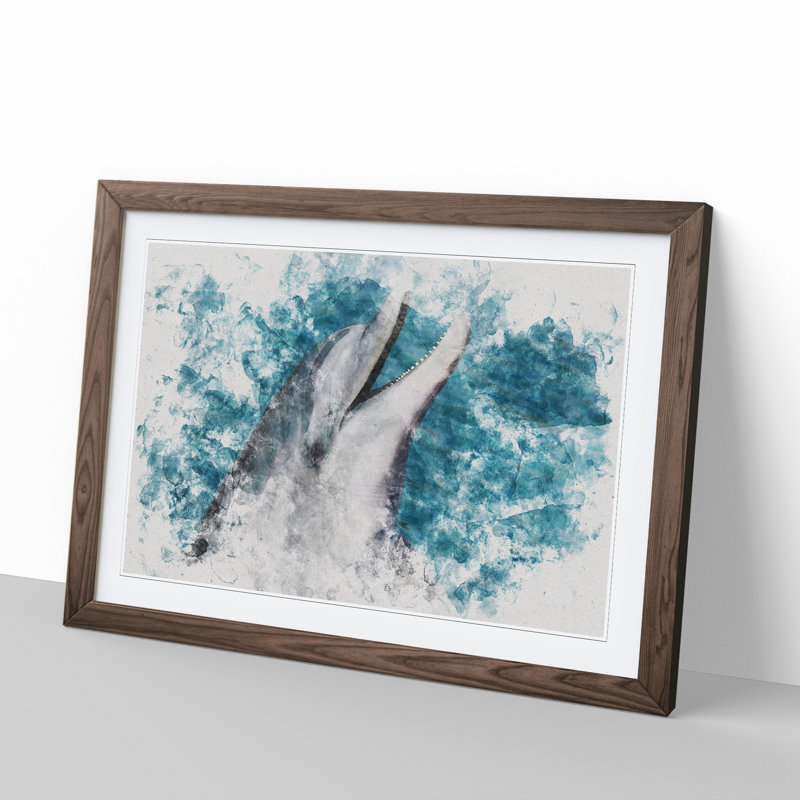 Dolphin - Picture Frame Graphic Art, Walnut, 36cm H x 48cm W x 2cm D