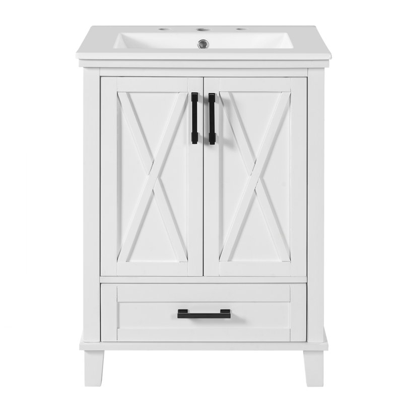 Meuble-lavabo de 24 po avec lavabo simple, Noir, Blanc