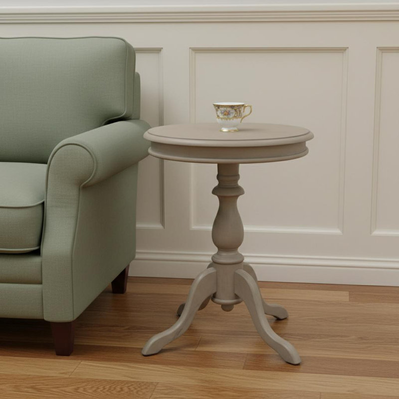  Rustic 25" Taupe Gray Distressed Round End Table