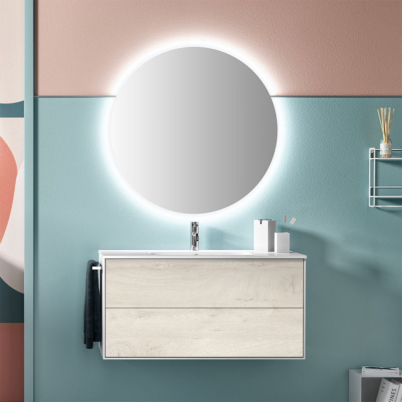 Canvar 101mm Single Bathroom Vanity with Drop In Ceramic Basin, Alaska Oak, Light Wood