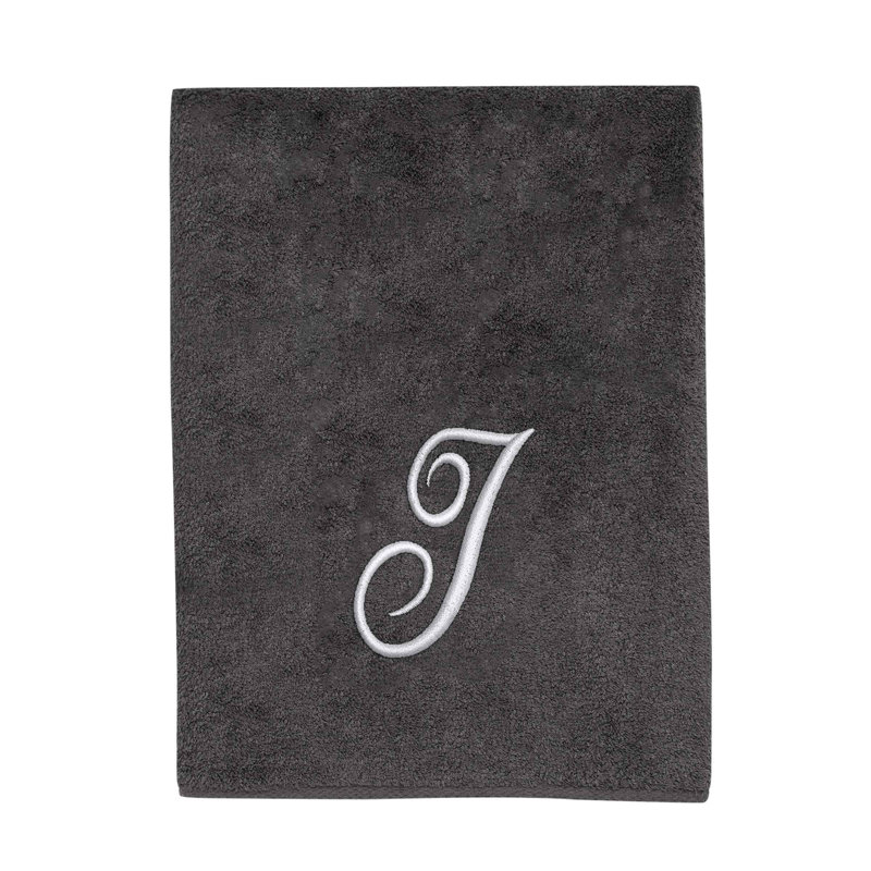 Winston Porter Granite/Silver Script Monogram Bath Towel Letter I