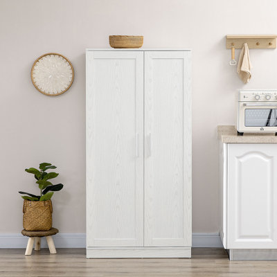Armoire de rangement pour garde-manger de 63 po, armoire de cuisine autoportante à 14 niveaux avec 2 portes et tablettes réglables pour le salon, la salle à manger, blanc