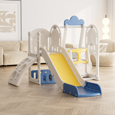 5 in 1 Baby Slide Outdoor Indoor Playground with Climbing , Strong swing, Kids Slide for Toddlers Age 1-4 -  SUMIJ, W509P227263-5-BE