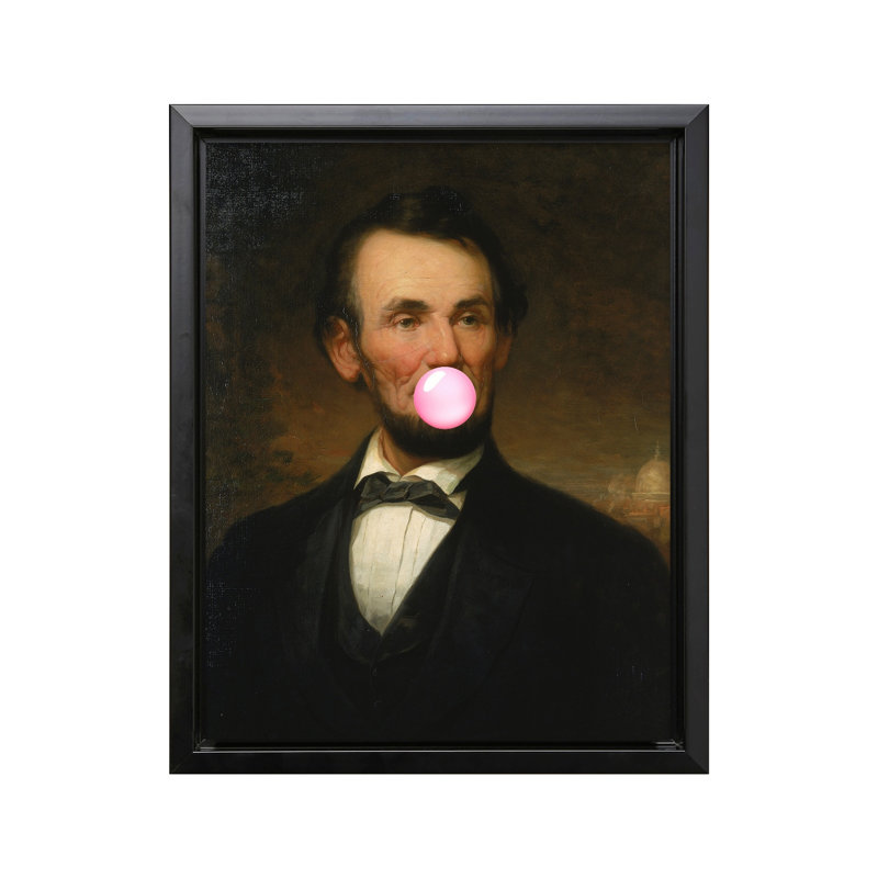 Abraham Lincoln rose gomme à bulles, Black Framed, Canvas, 08"H x 10"W
