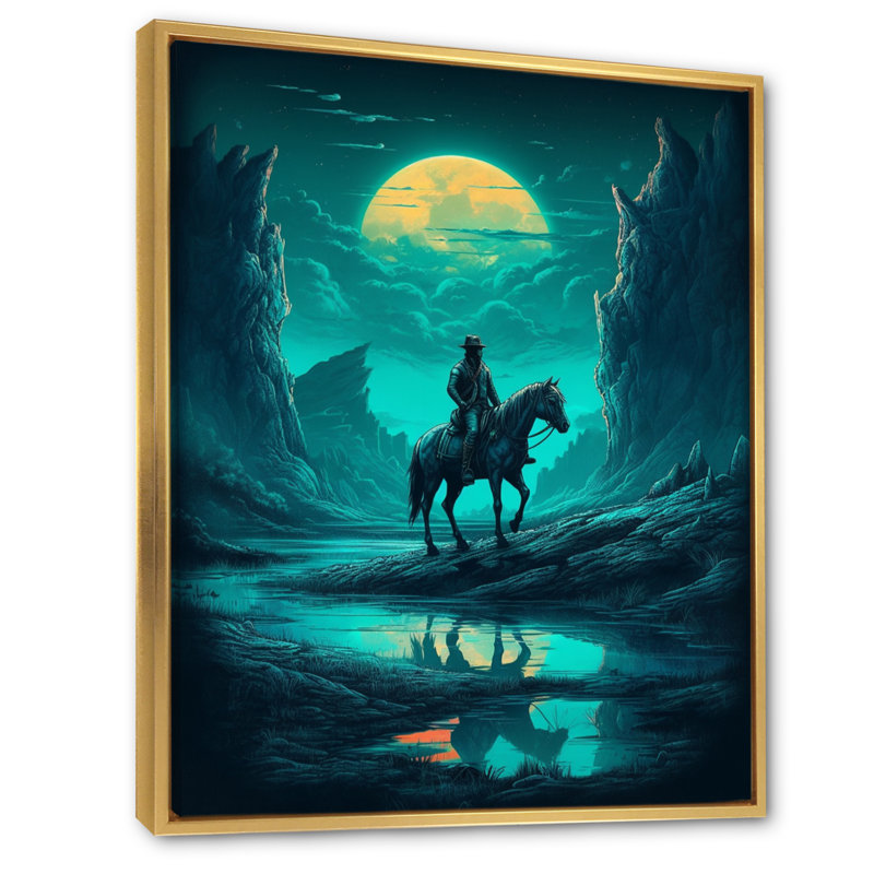 Night Rider III sur toile, H 32 po x l 16 po x P 1 po, Cadre flottant doré