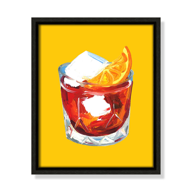 Imprimé jaune Negroni par Straker, H 11,5 po x l 9,5 po, Flottant espresso