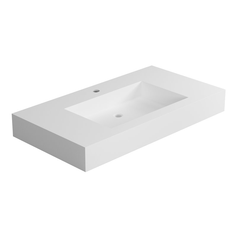 Lavabo en pierre solide pour salle de bain - blanc mat, profondeur de 35,4 po, largeur de 18,9 po, hauteur de 4,3 po, conception polyvalente compatible avec 44,2 lb, composition de teinture, styles de fixation multiples, conception sans couture