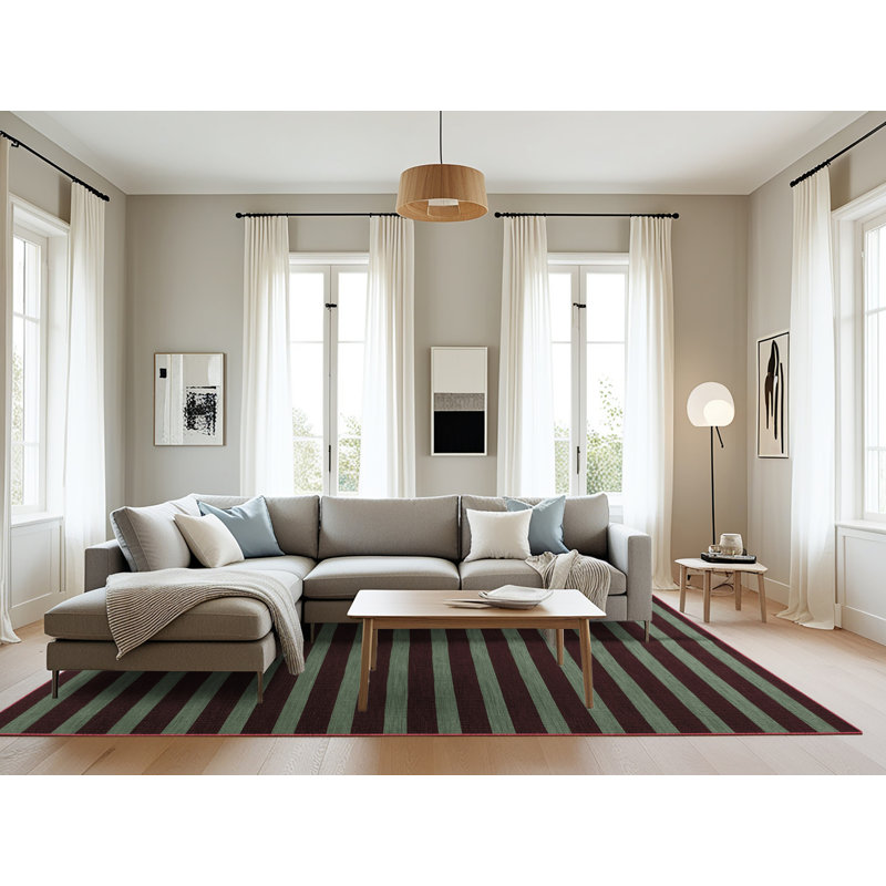 Machine Washable Horizontal Stripes Brown Area Rug, Rectangle 8' x 10'
