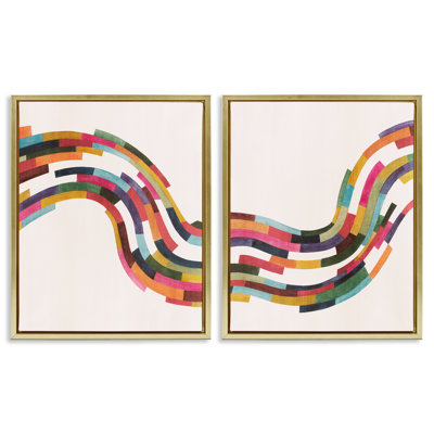Abstract Colorful Wave  2 PC Framed Floater Canvas Set by Grace Popp