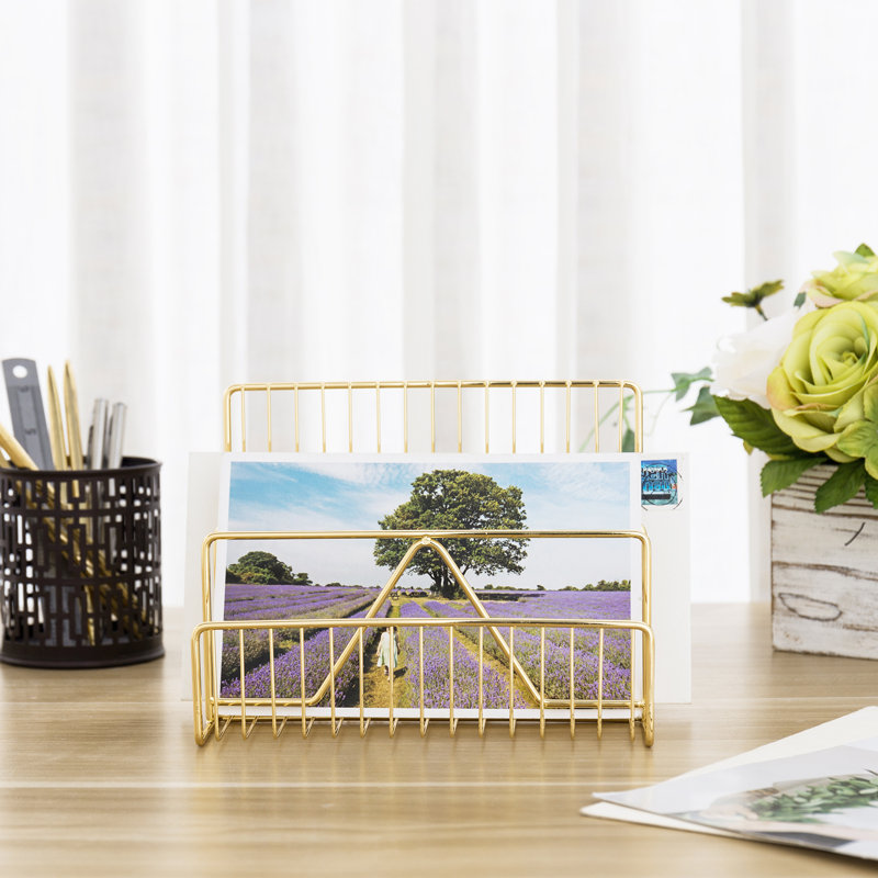 Koemi Metal 3-Slot Desktop Mail File Organiser, Brass