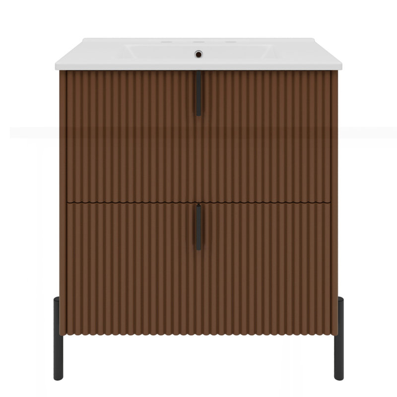 Meuble-lavabo 30 po avec lavabo en céramique, Marron foncé