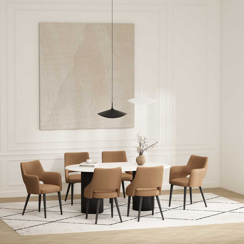 6-Piece Hickson Leatherette Dining Chair with Metal Legs, Saddle