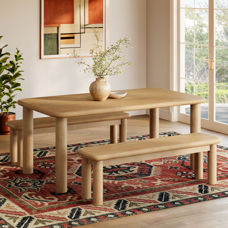 Ensemble de table et bancs en chêne vieilli 3 pièces Alvia