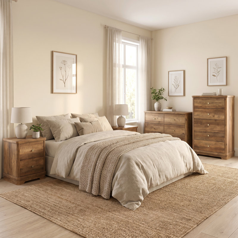 Calle Traditional 4 Pieces Bedroom Set, 4 Pcs: Chest, Dresser, 2 Nightstands