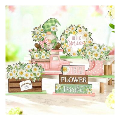 Spring Daisy Wooden Table Decor Set Of 6