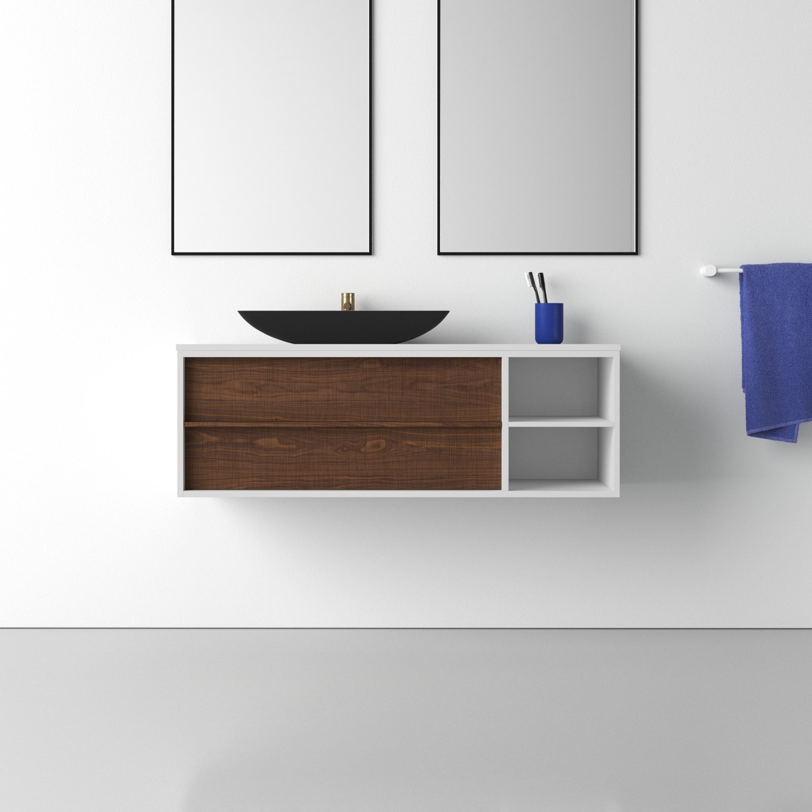 Steinbeck 48" Wall-Mounted Single Bathroom Vanity Set, White, Black