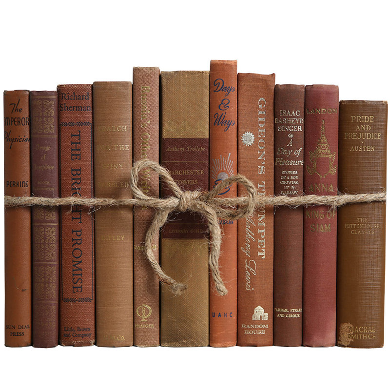 Decorative Books - Vintage Walnut Book Bundle - 1 Foot of Brown Books