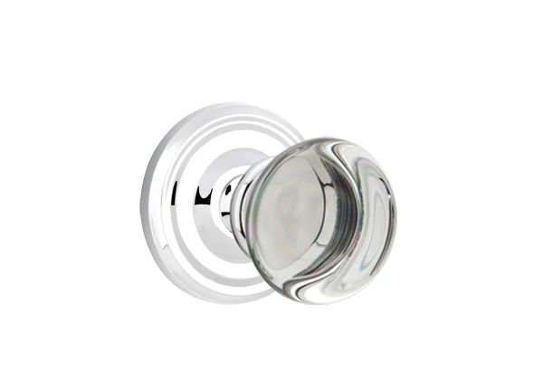 Ensemble de mortaise intérieure Emtek avec rosette régulière et bouton de verre Providence (droite), Chrome poli