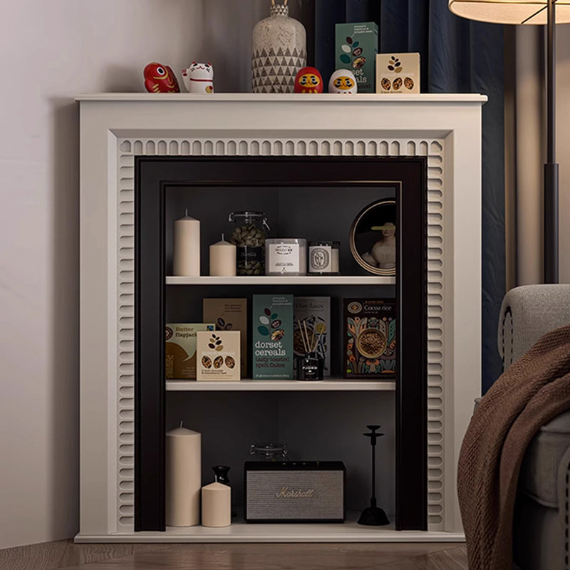 Foyer autoportant en bois massif beige, Beige