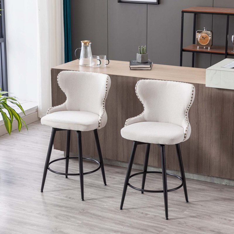 Mannulal Swivel 25.5'' Counter Stool, Bar Stool Chair, Bar Stool (25.62" Seat Height), Beige