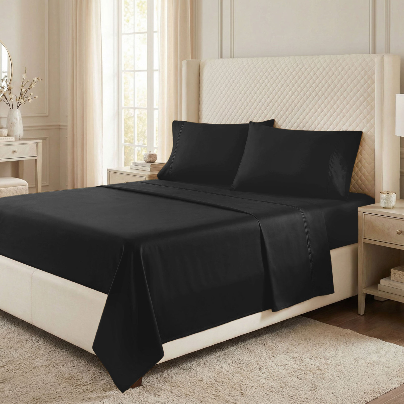 Edmont Cotton Sheet Set, Split King, Black