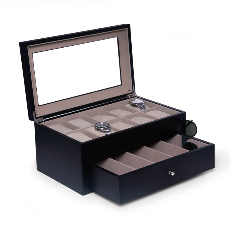 Wood Jewelry Box + Drawers, Black