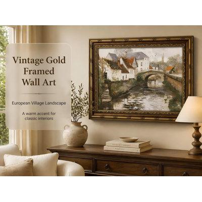 Vintage Gold Framed Landscape Wall Art River Painting Prints,Small,12x16 in,River