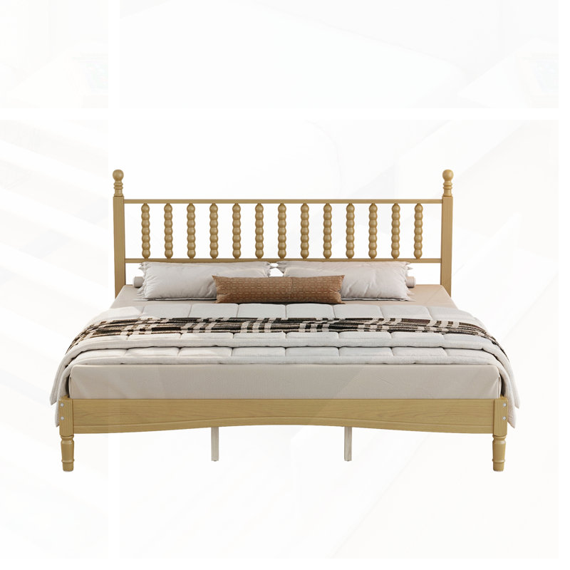 Lit plateforme très grand en bois avec tête de lit en forme de gourde, style rétro et support en lattes de bois pour une expérience de sommeil élégante et durable
