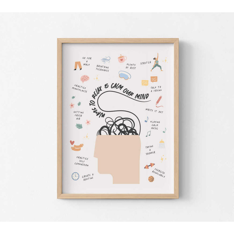 «Way To Calm Mind», impression murale encadrée, tailles multiples, 8" H x 10" W, Framed Print without Mat, Brown