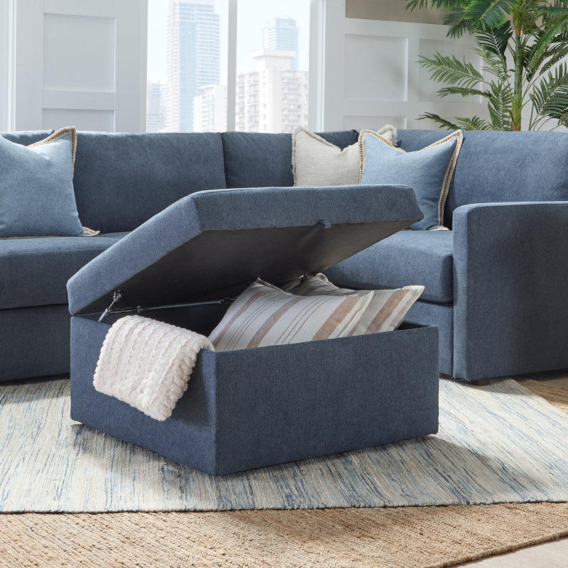 Flex 6 - Piece Upholstered Wide Arm Modular Sectional With Storage Ottoman, Pebble Dark Gray Polyester Blend