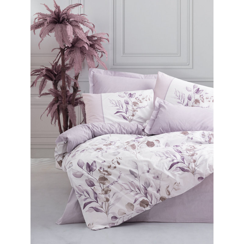 Premium Ranforce Quilt Cover Set, 100% Cotton, Lilac & White | Duvet Cover 53.1 x 78.7 inches, Pillowcase 31.5 x 31.5 inches | Machine Washable, 145 Thread Count, Envelope & Button Closure | Soft & Durable Bedding