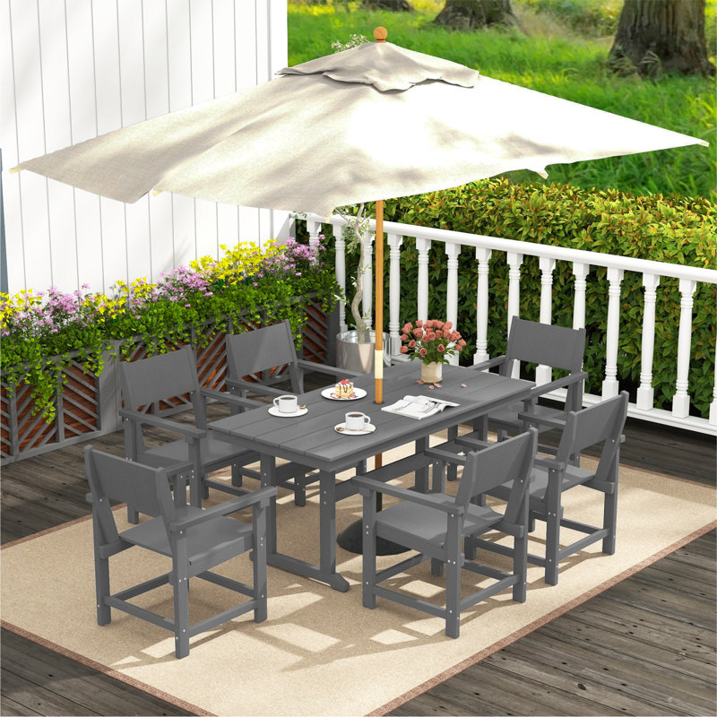 6 - Person Reata Rectangular  Outdoor Dining Set with 6 Chairs All Weather Use, Gray