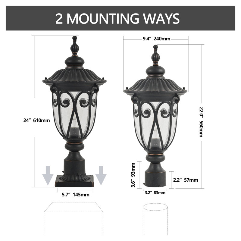 Lampadaire rétro rétro noir avec éclairage extérieur