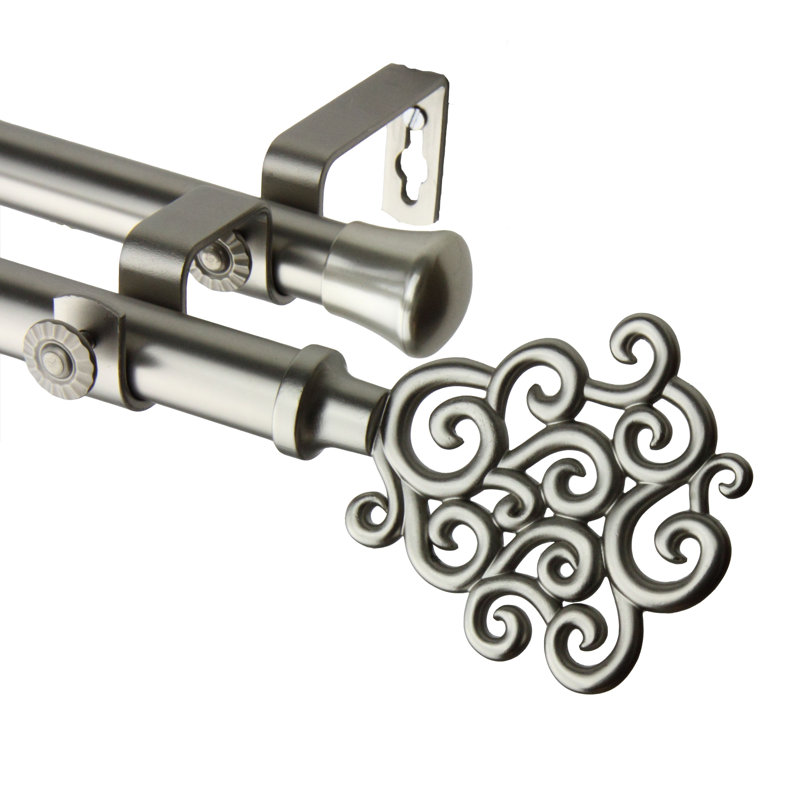 Tringle à rideaux double Clairville, 120 à 170 po, Nickel satiné
