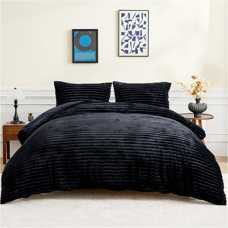 Polyester Solid Colour Duvet Cover Set with Pillowcases, Charcoal, Single Duvet Cover + 1 Standard Pillowcase