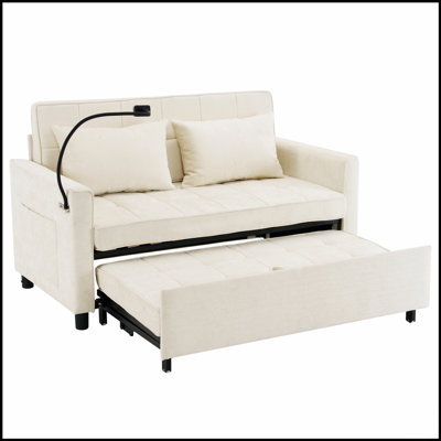 56.9 Inch Loveseat Sofa With Pull-Out Sleeper And Reversible Backrest, Perfect For Modern And Traditional Spaces.