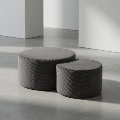Nesting Coffee Table Set Of 2,Upholstered Round Coffee Tables Set Of 2 For Living Room, Modern Foam Round Coffee Table Side Table End Table Ottoman, N