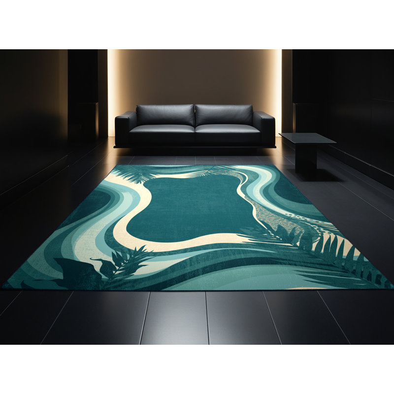 Tapis bleu tropical délavé à la machine Peksenak, 6 po de diamètre